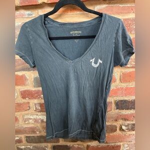 True Religion Women's Short Sleeve V-Neck Tee in Charcoal